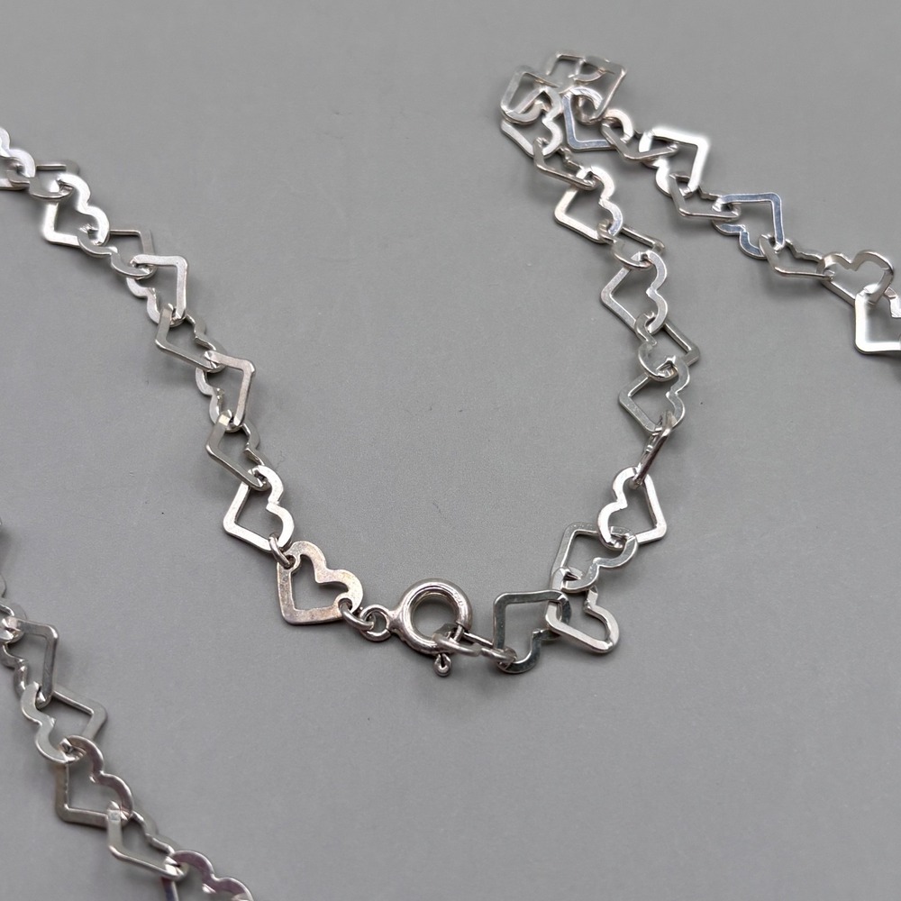 Vintage Milor Italy Necklace 925 Sterling Open Heart Link 18" - Picture 2 of 4